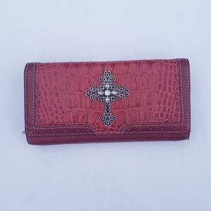 Red Leather Billfold w/Cross